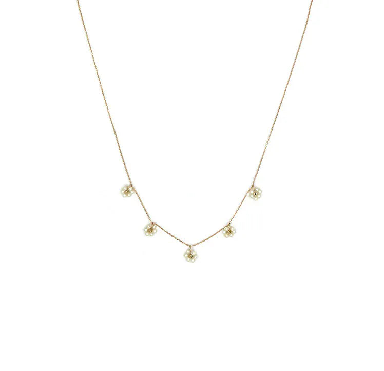 Nellie's Nuggets Accessories White Pearl Beaded Flower Necklace in Gold