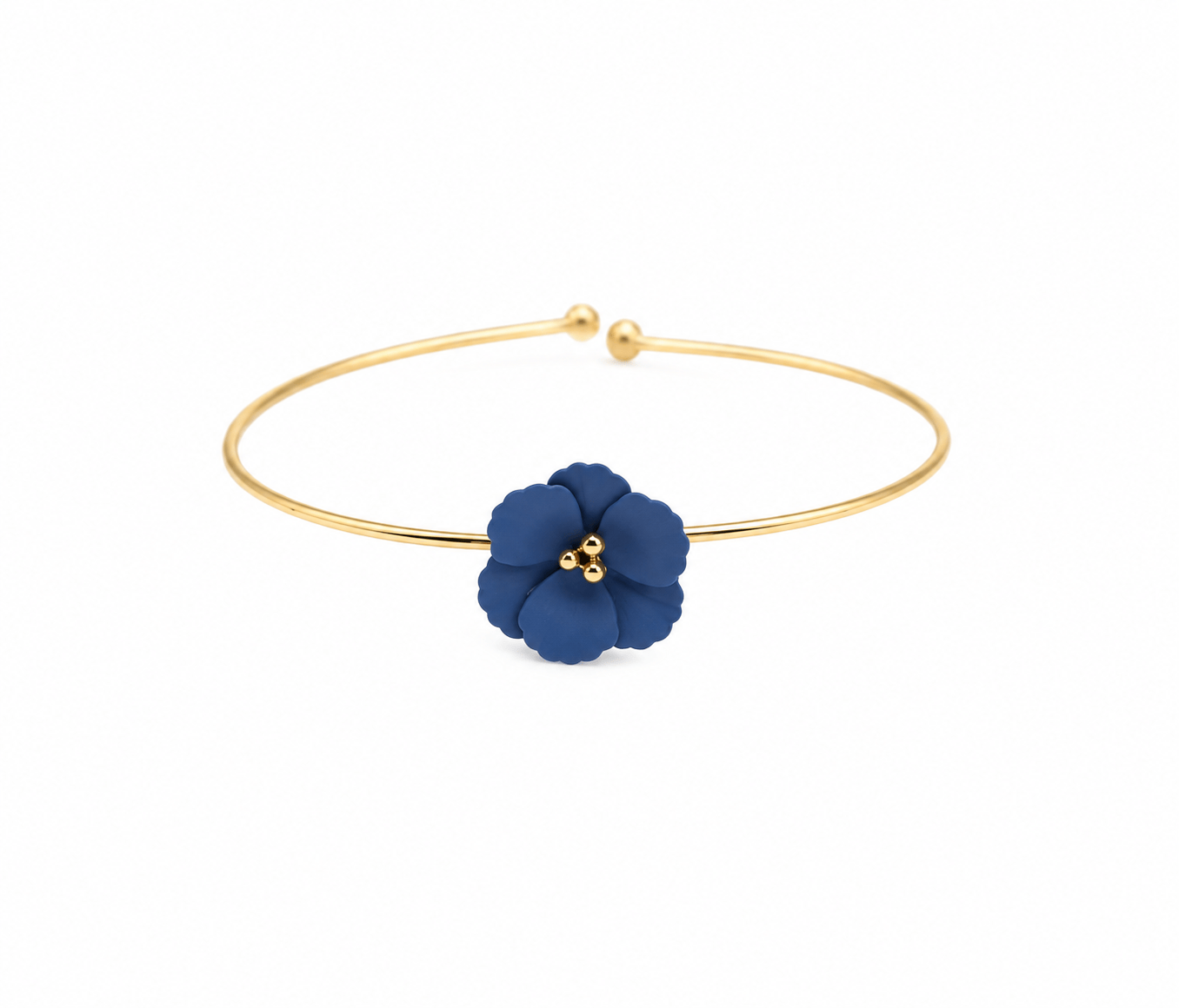 Nellie's Nuggets Bracelets Gold Blue Enamel Flower Wire Bangle