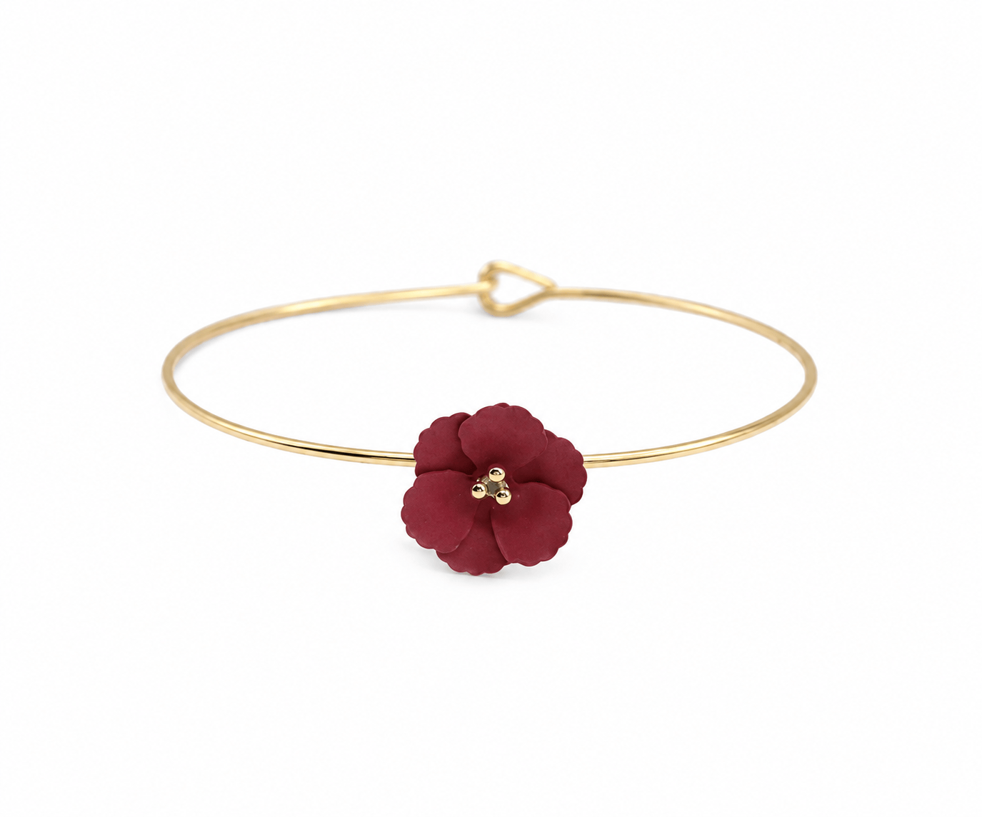 Nellie's Nuggets Bracelets Gold Burgundy Enamel Flower Wire Bangle