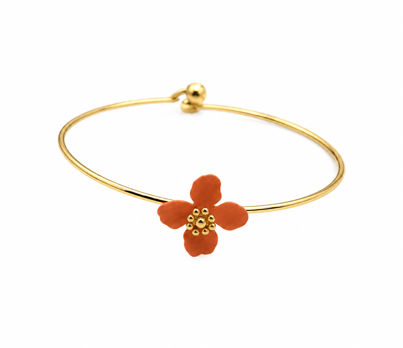 Nellie's Nuggets Bracelets Gold Coral Enamel Flower Wire Bangle