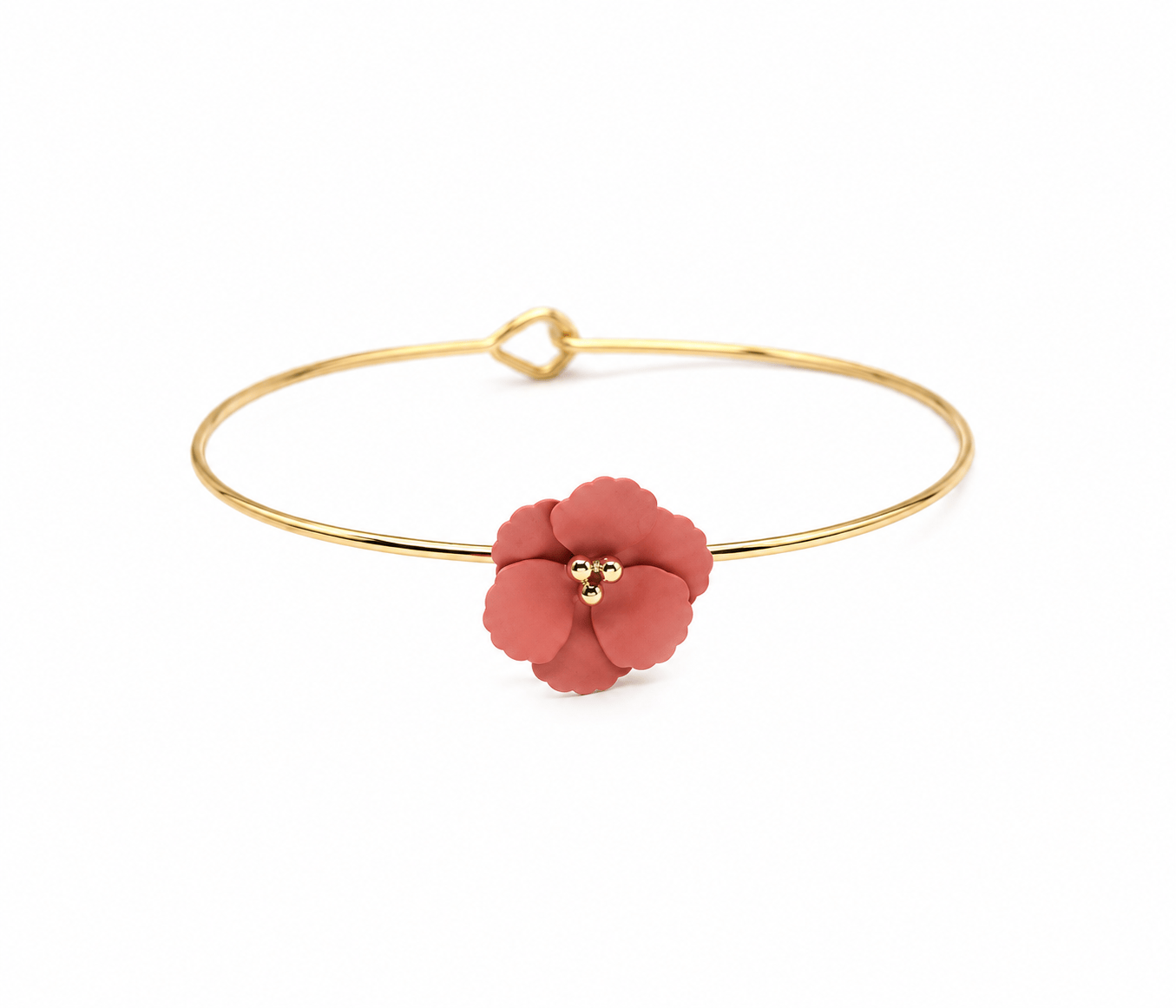 Nellie's Nuggets Bracelets Gold Orange Enamel Flower Wire Bangle