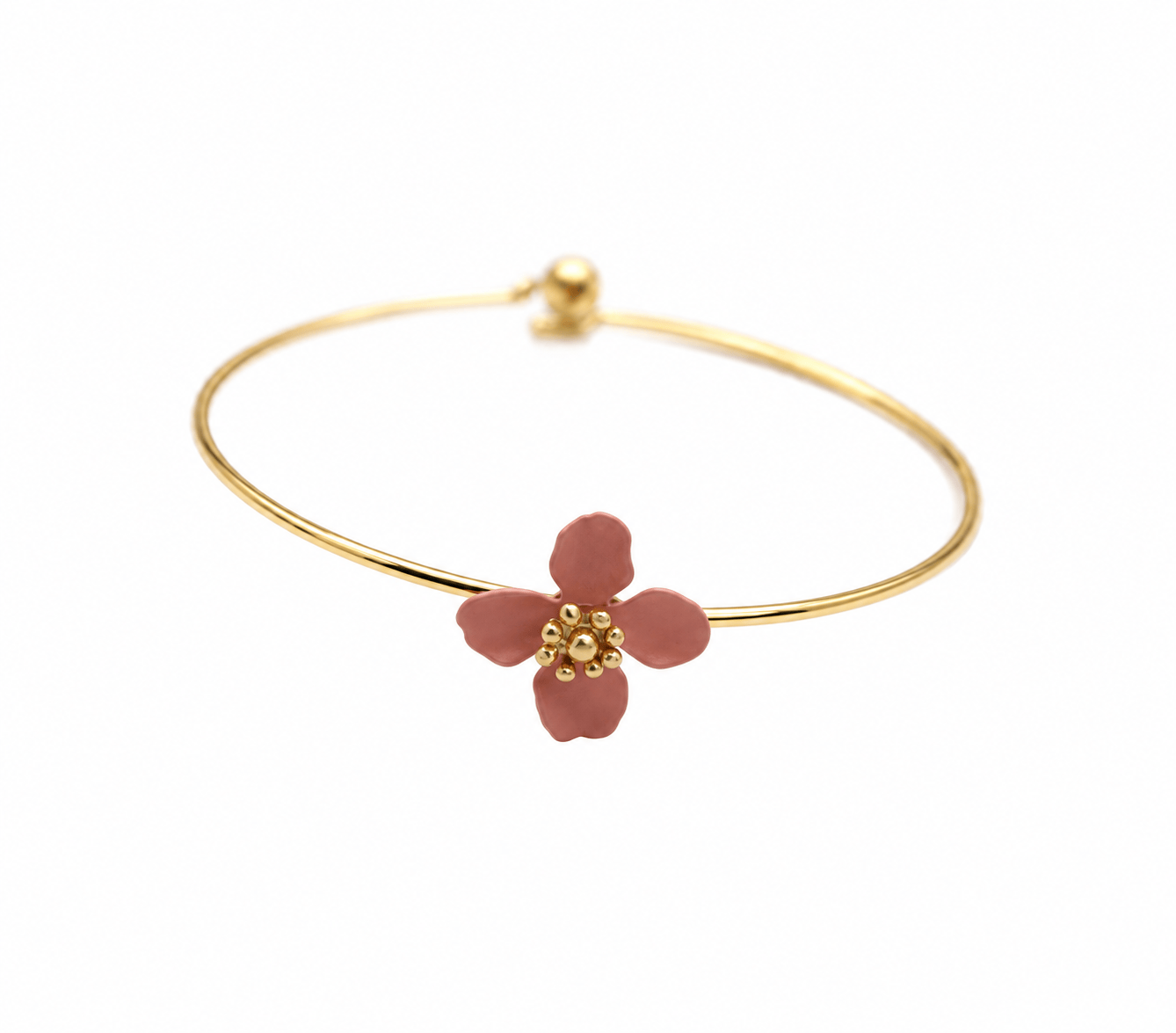 Nellie's Nuggets Bracelets Gold pale Pink Enamel Flower Wire Bangle