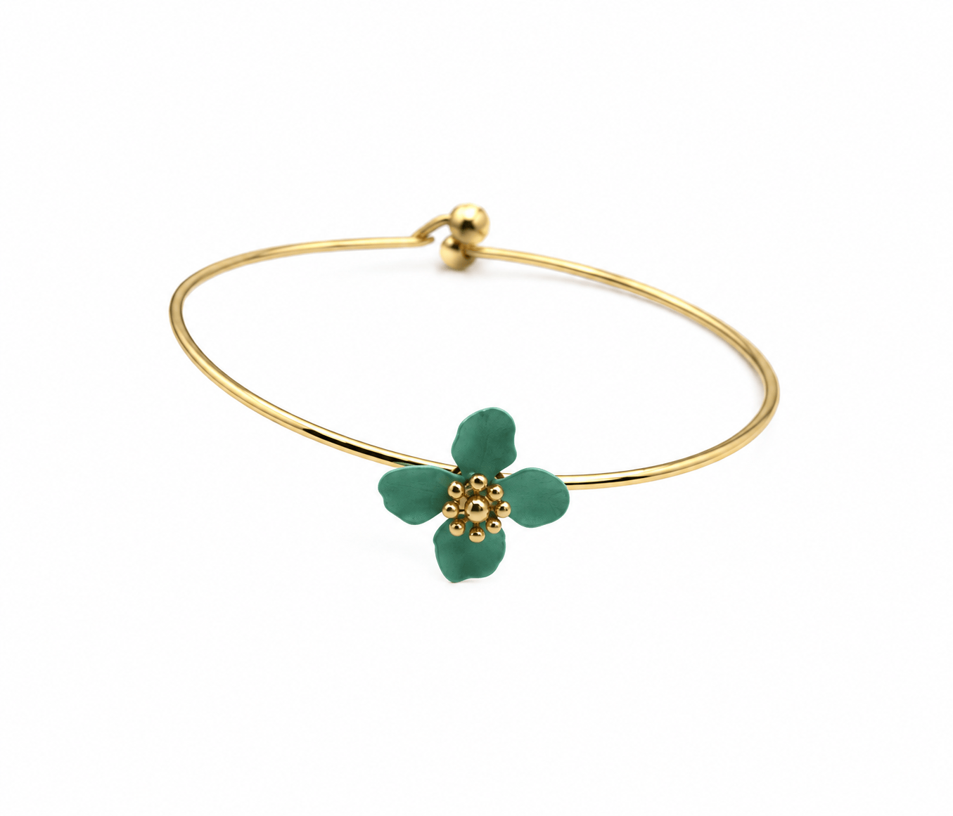Nellie's Nuggets Bracelets Gold Turquoise Enamel Flower Wire Bangle