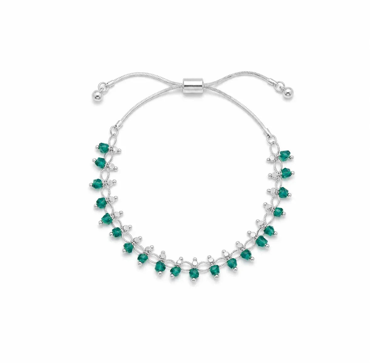 Nellie's Nuggets Bracelets Green & Silver Crystal Slider Bracelet SILVER