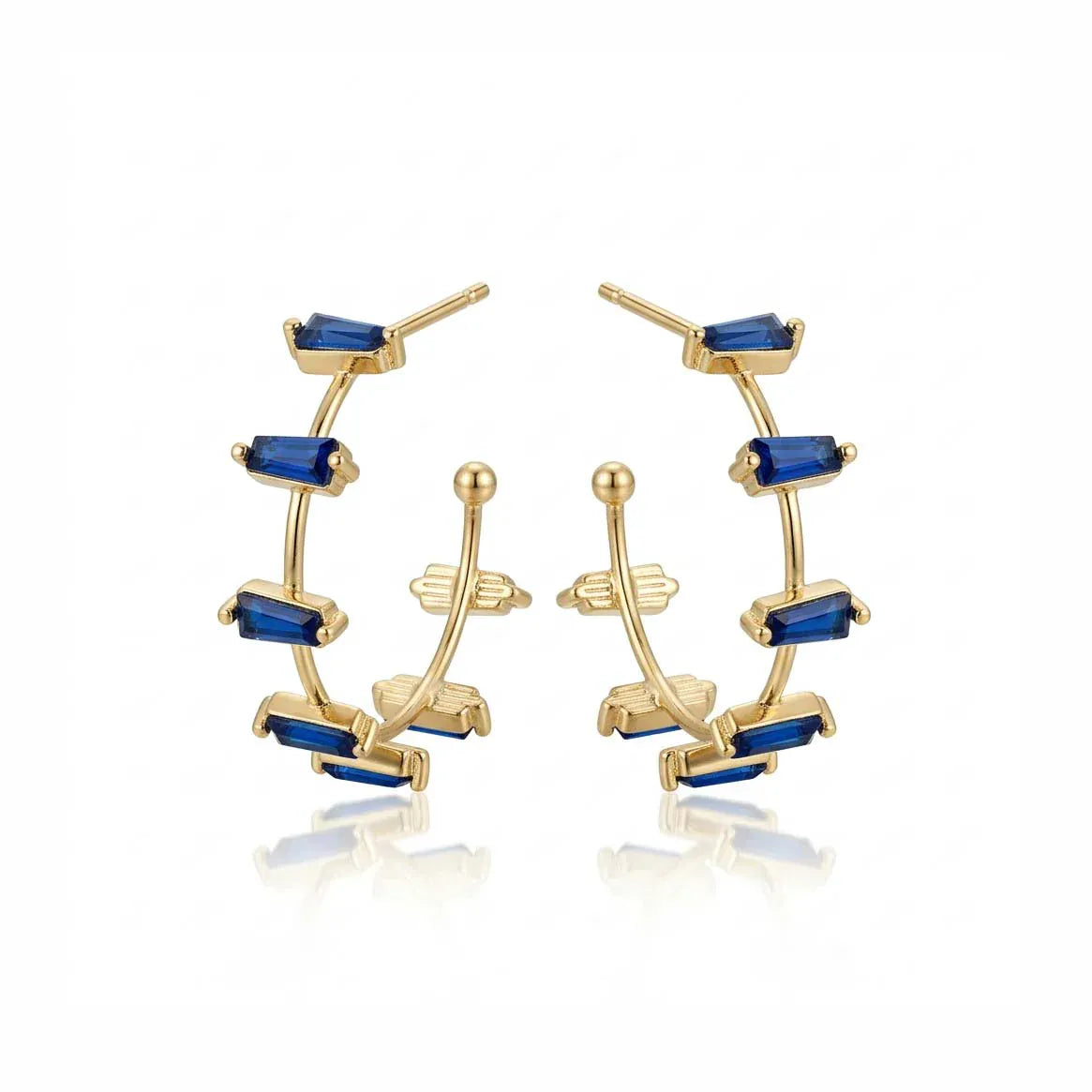 Nellie's Nuggets Earrings Blue Fanciful Hoops in Gold
