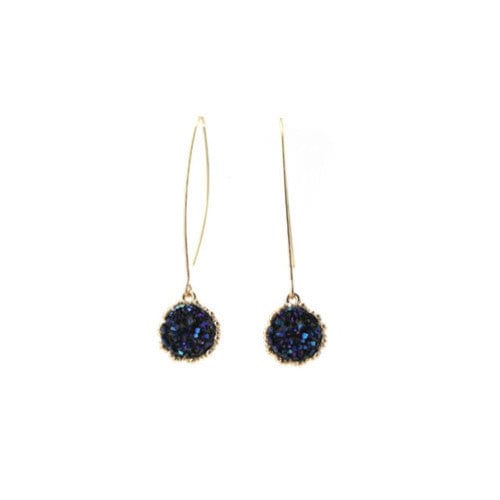 Nellie's Nuggets Earrings Crushed Crystal Hoops Azure Blue on Gold