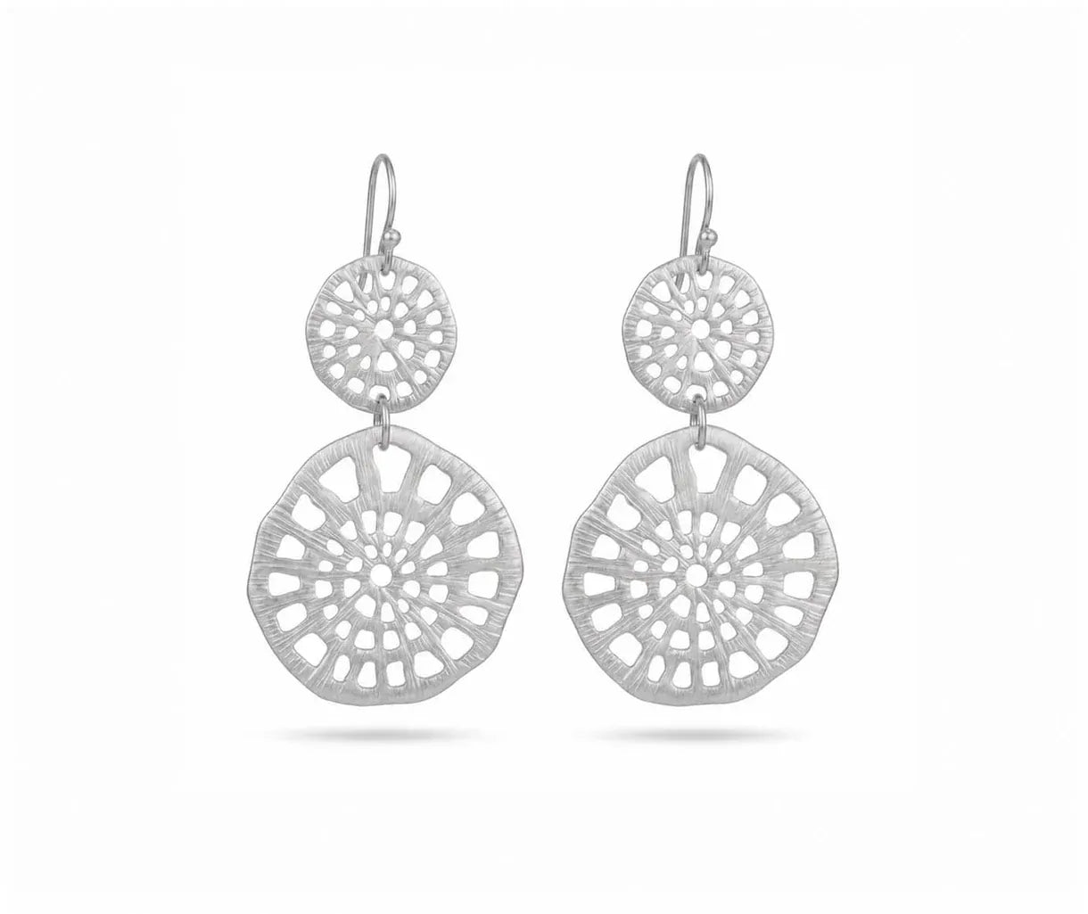 Nellie's Nuggets Earrings Filigree Lace Double Drops Silver