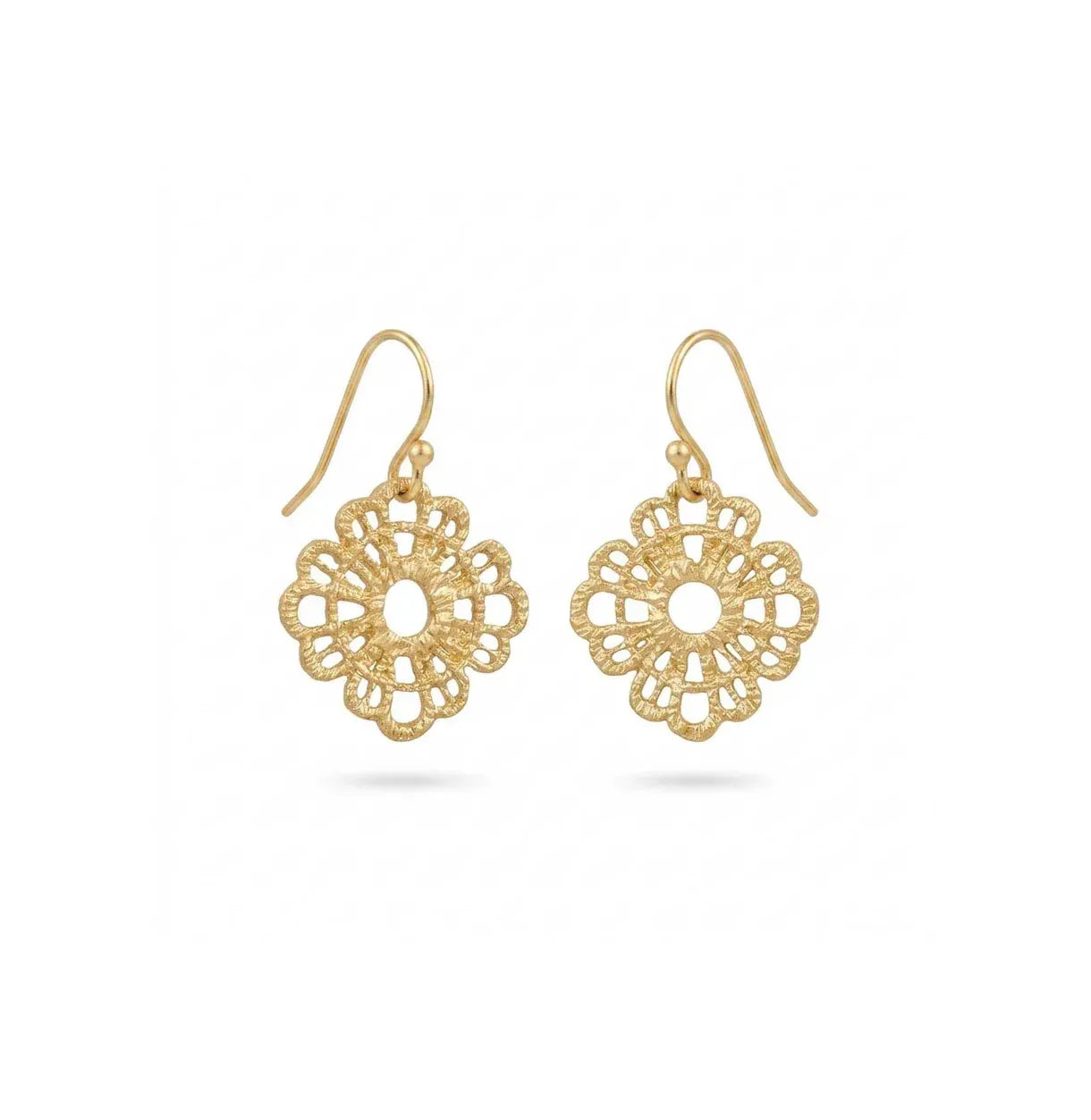 Nellie's Nuggets Earrings Filigree Lace Gold Flower Drop