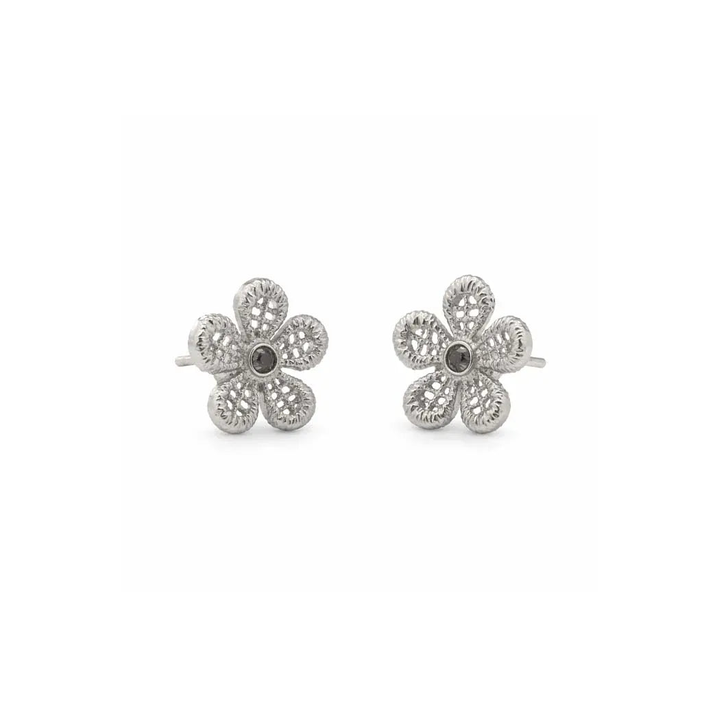 Nellie's Nuggets Earrings Flower Stud Matt Rhodium Earrings