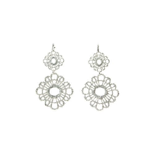 Nellie's Nuggets Earrings Frosted Lace x 2 Disc Silver Earrings