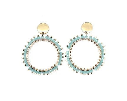 Nellie's Nuggets Earrings Gold Blue Fiesta Circle in Gold