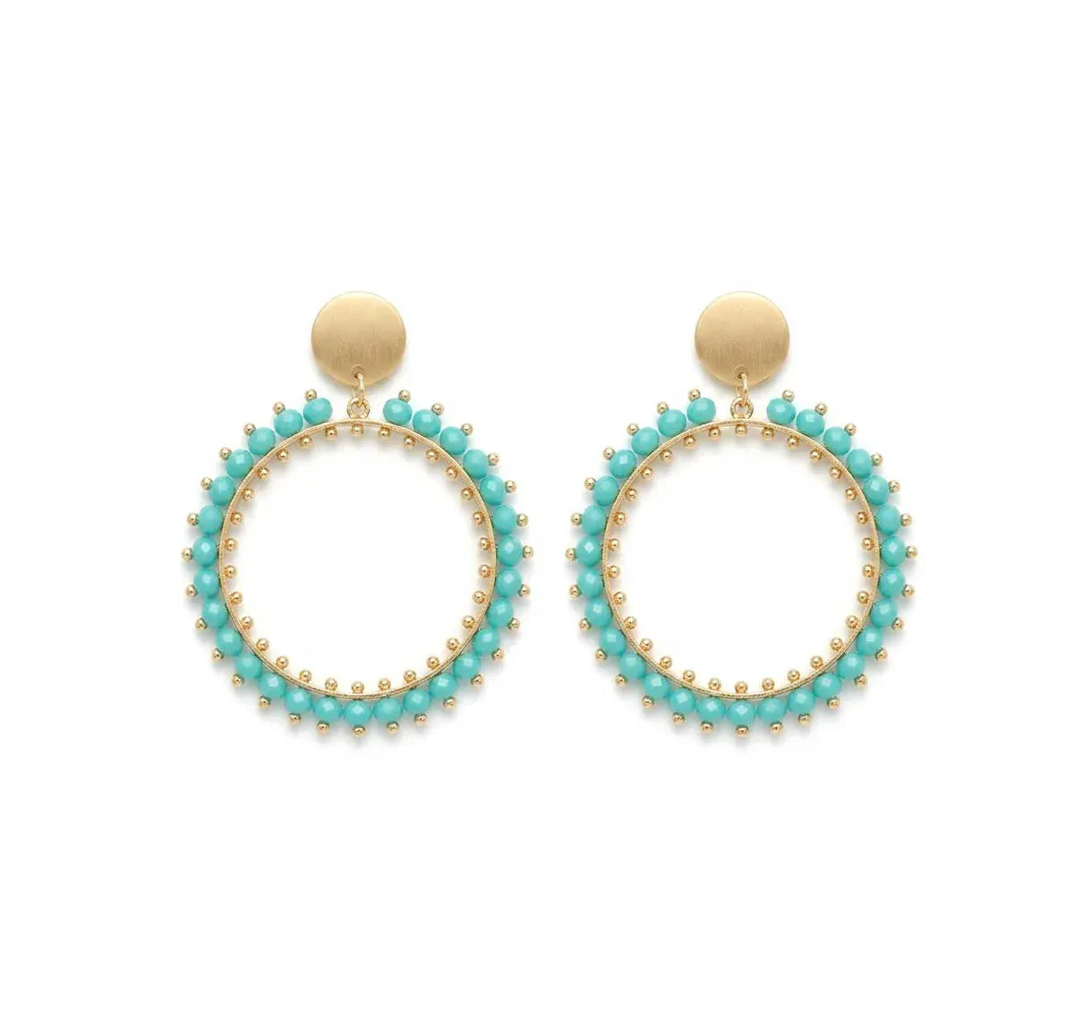 Nellie's Nuggets Earrings Gold Turquoise Fiesta Gold Circle Earrings