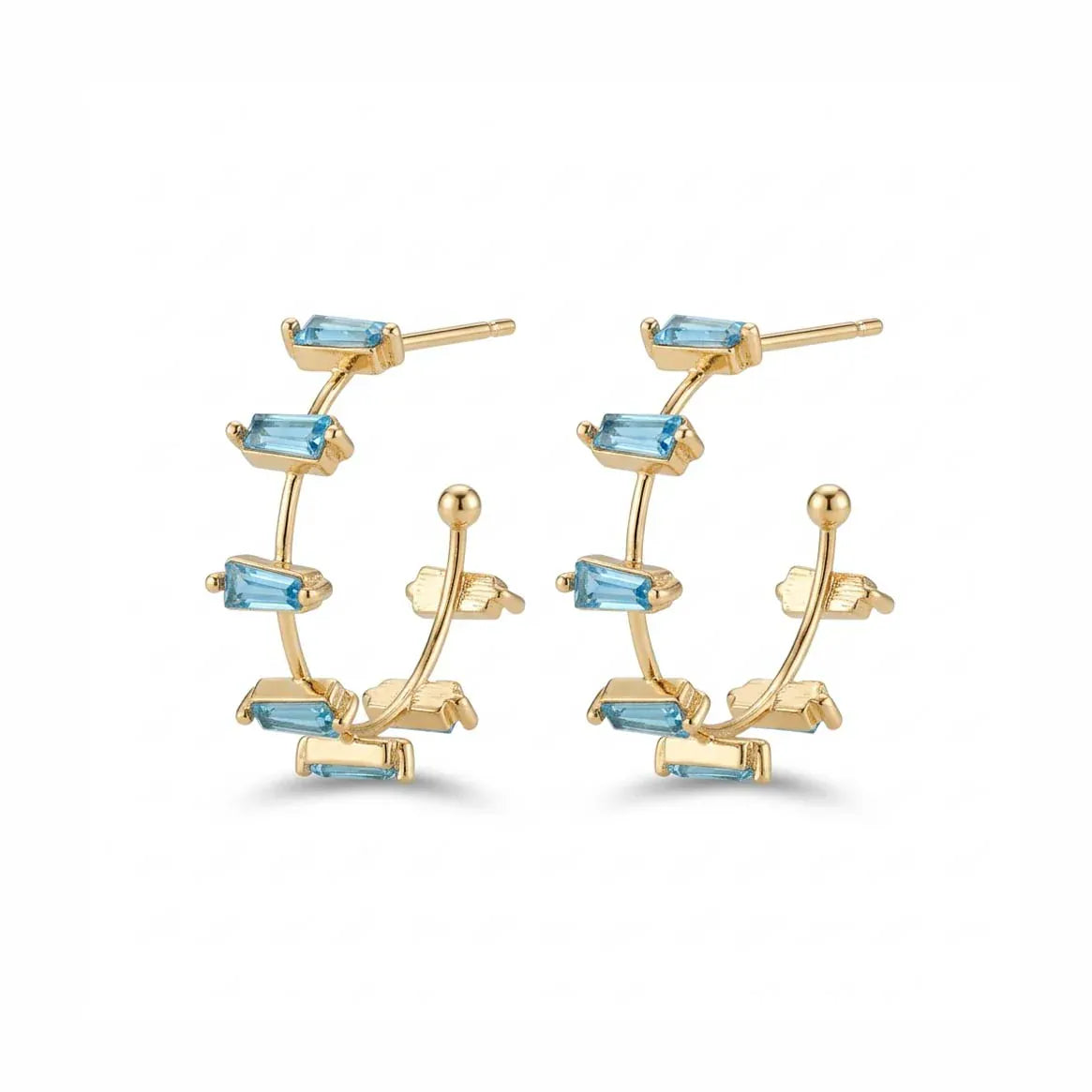 Nellie's Nuggets Earrings Light Blue Fanciful Hoops in Gold