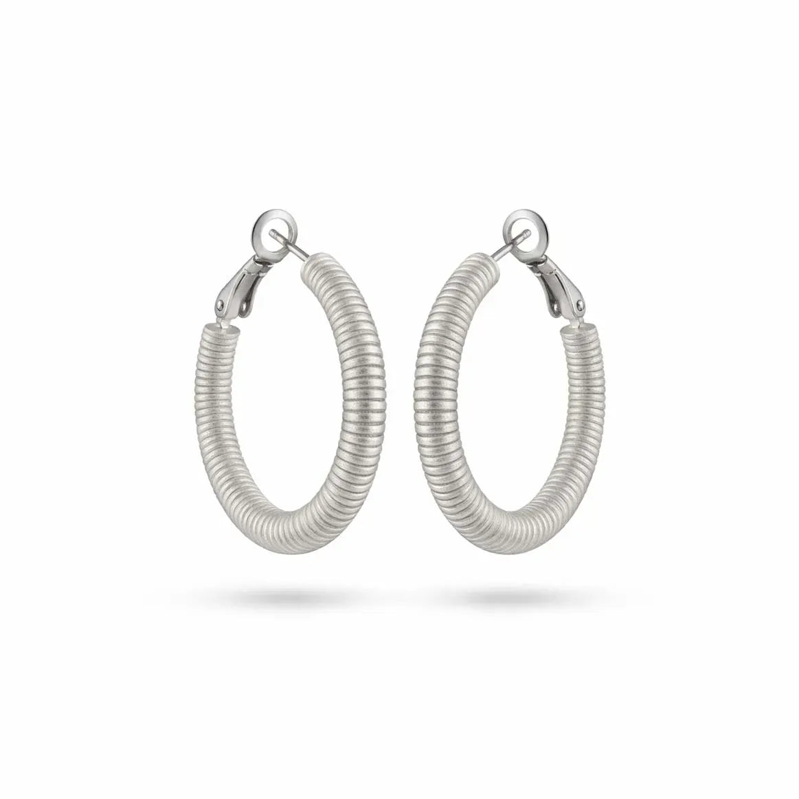 Nellie's Nuggets earrings Matt textured Hoops Silver