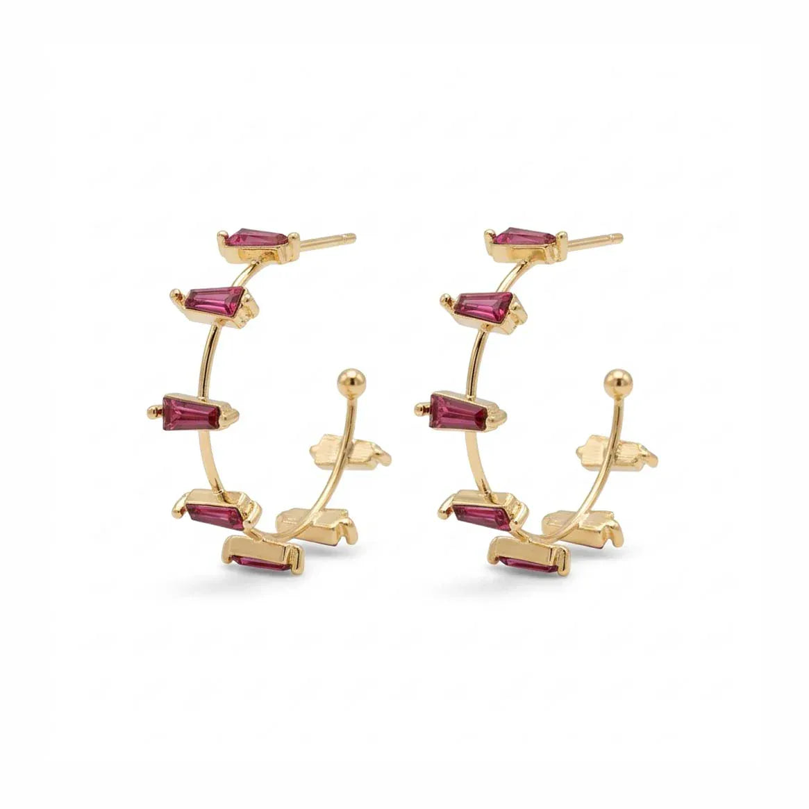 Nellie's Nuggets Earrings Pink Fanciful Hoops in Gold