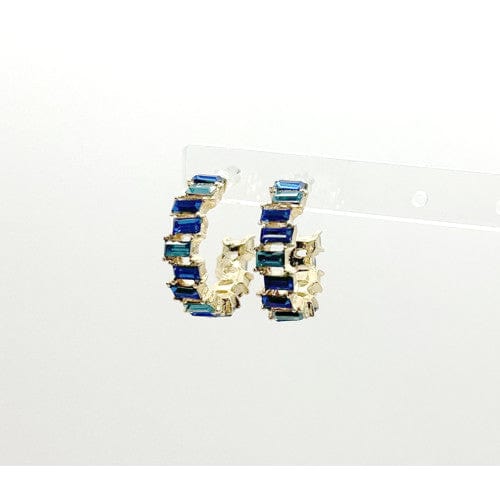 Nellie's Nuggets Earrings Rainbow Crystal Hoops Azure Blue on gold