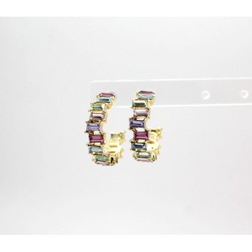 Nellie's Nuggets Earrings Rainbow Crystal Hoops Pastel Multicoloured on Gold