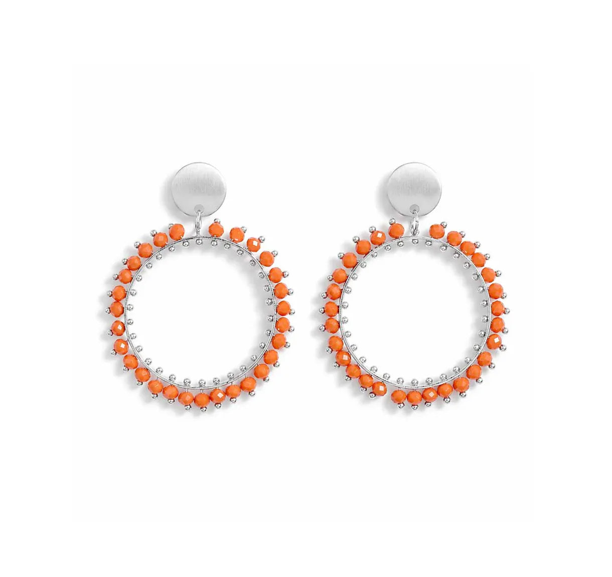 Nellie's Nuggets Earrings Silver Orange Fiesta Silver Circle Earrings