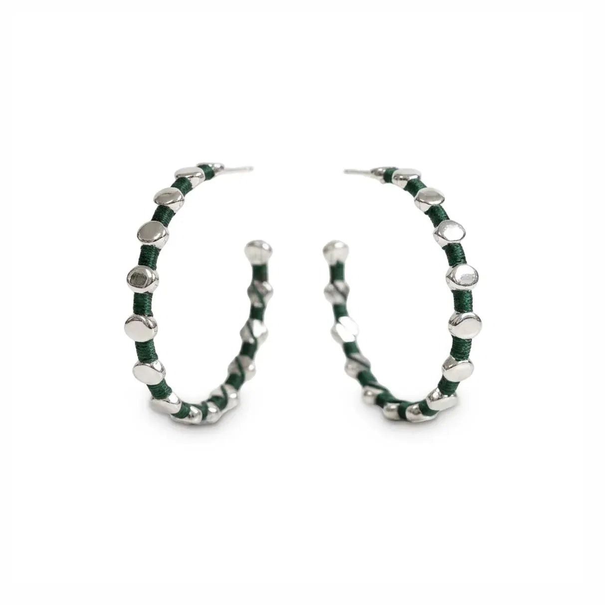 Nellie's Nuggets Earrings Stripe Hoops in Green & Silver