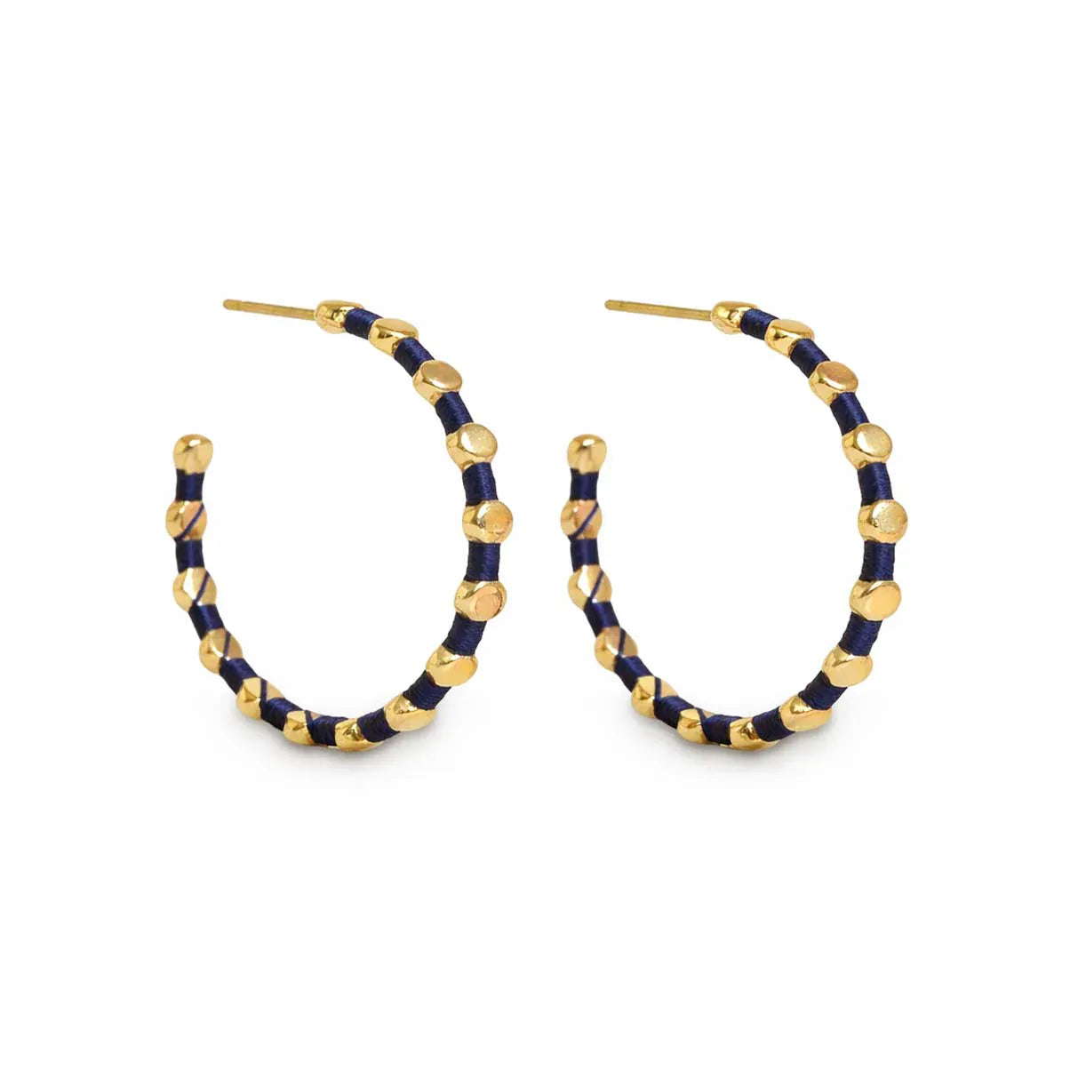 Nellie's Nuggets Earrings Stripe Hoops in Navy and Gold