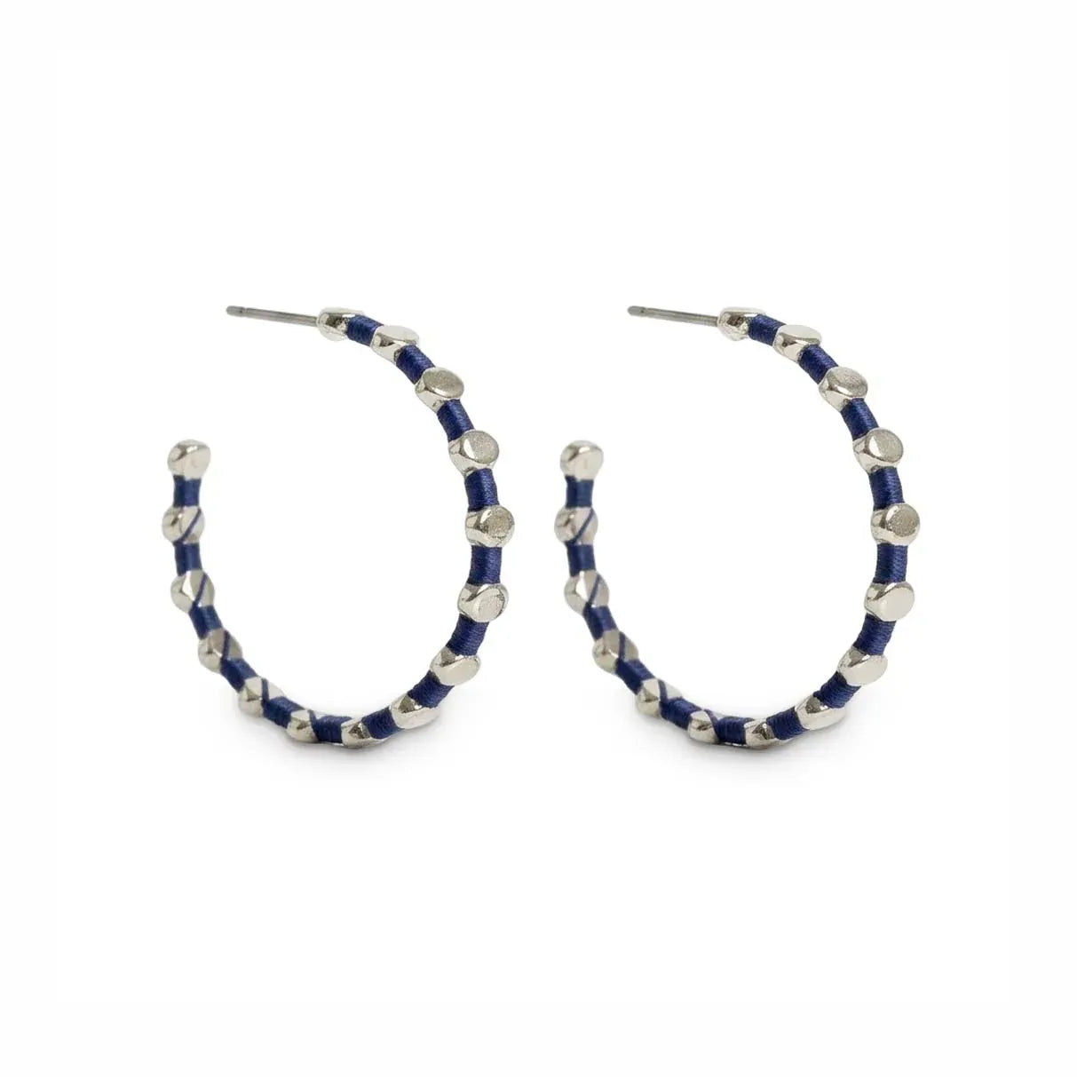 Nellie's Nuggets Earrings Stripe Hoops in Navy and Silver