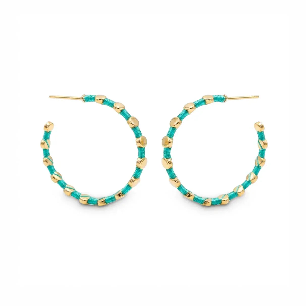 Nellie's Nuggets Earrings Stripe Hoops in Turquoise and Gold