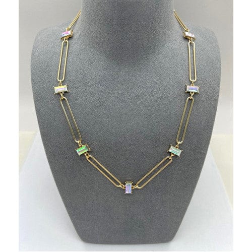 Nellie's Nuggets Necklaces Brass Baguette Link Necklace Crystal