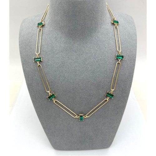 Nellie's Nuggets Necklaces Brass Baguette Link Necklace Emerald