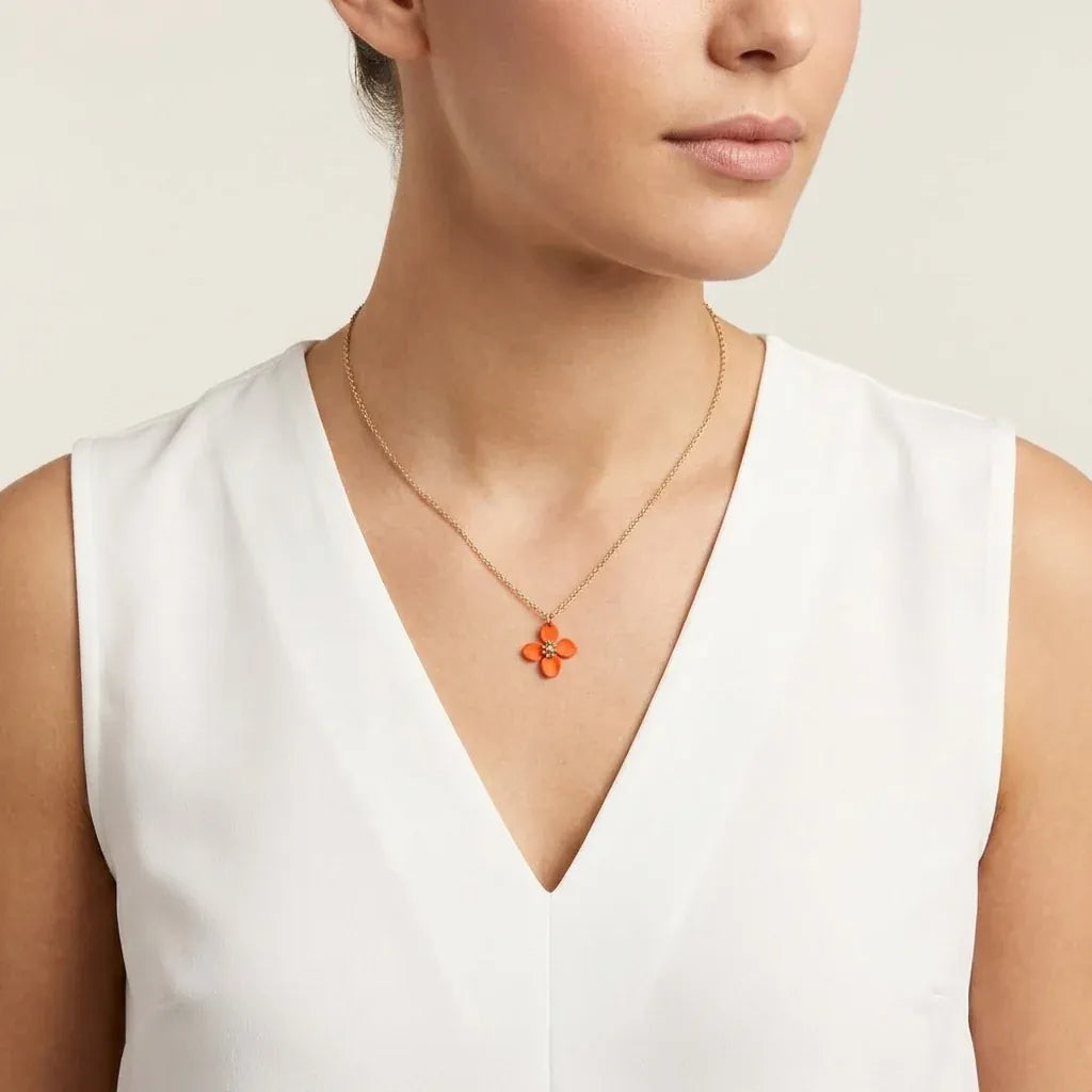 Nellie's Nuggets Necklaces Enamel Flower Necklace Orange