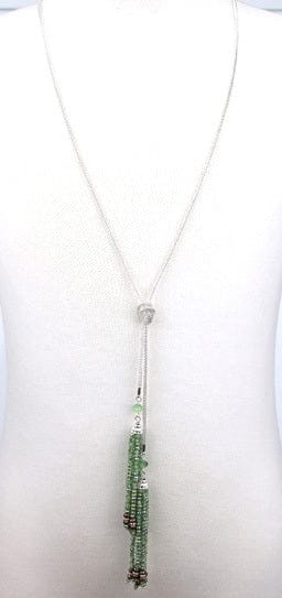 Nellie's Nuggets Necklaces Silver Green Flapper Tassel Necklace