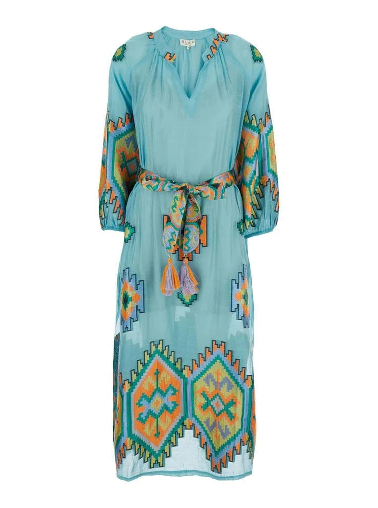 NEMA Resortwear Dresses Turquoise Abstract Dress