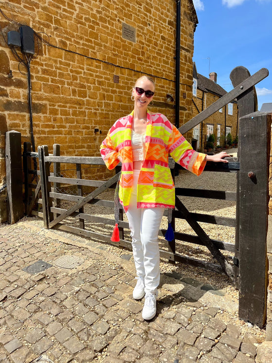 NEMA Resortwear SALE Jackets Fluorescent Aztec Kimono
