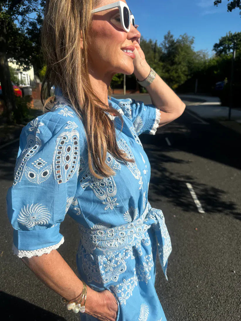 New Day Originals Dresses Sani Petite Midi Shirt Dress in Blue