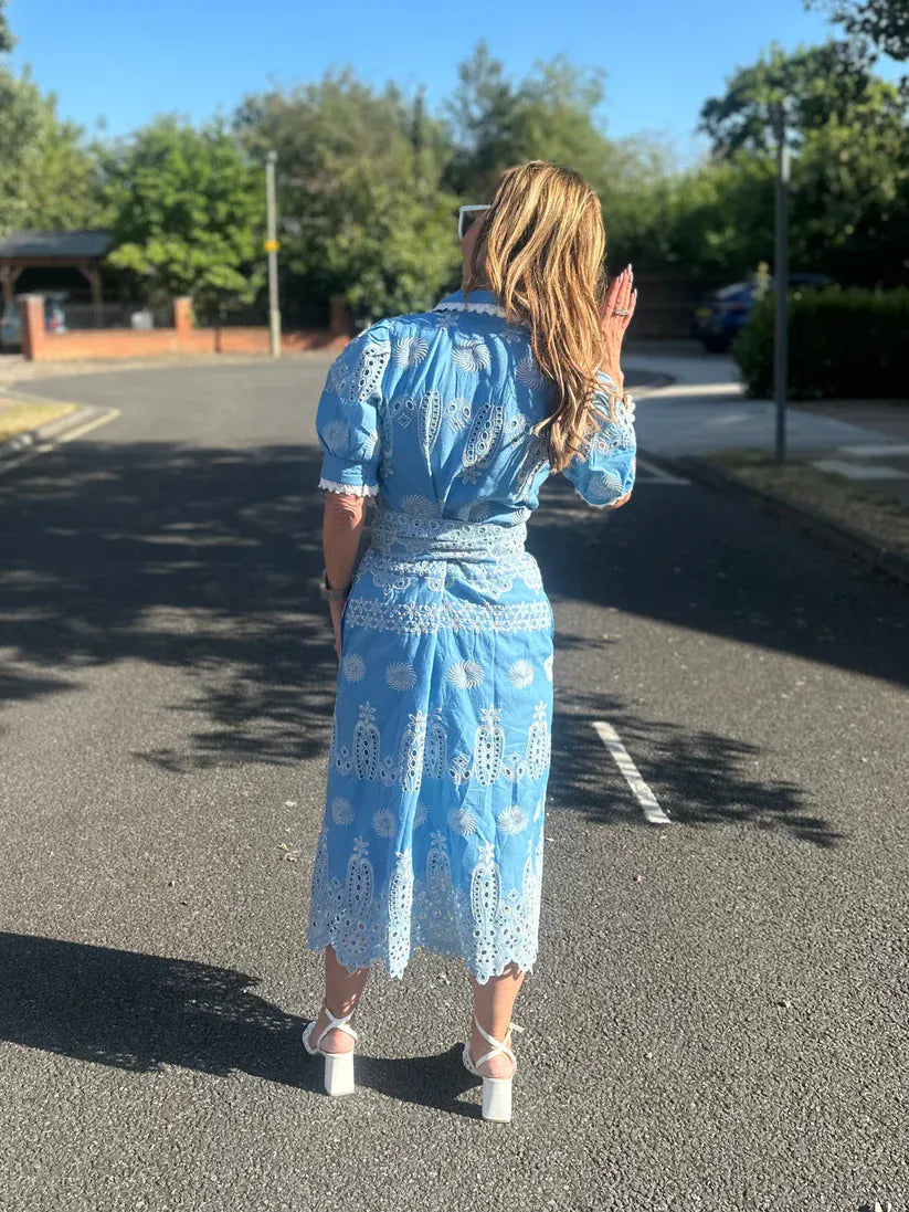 New Day Originals Dresses Sani Petite Midi Shirt Dress in Blue