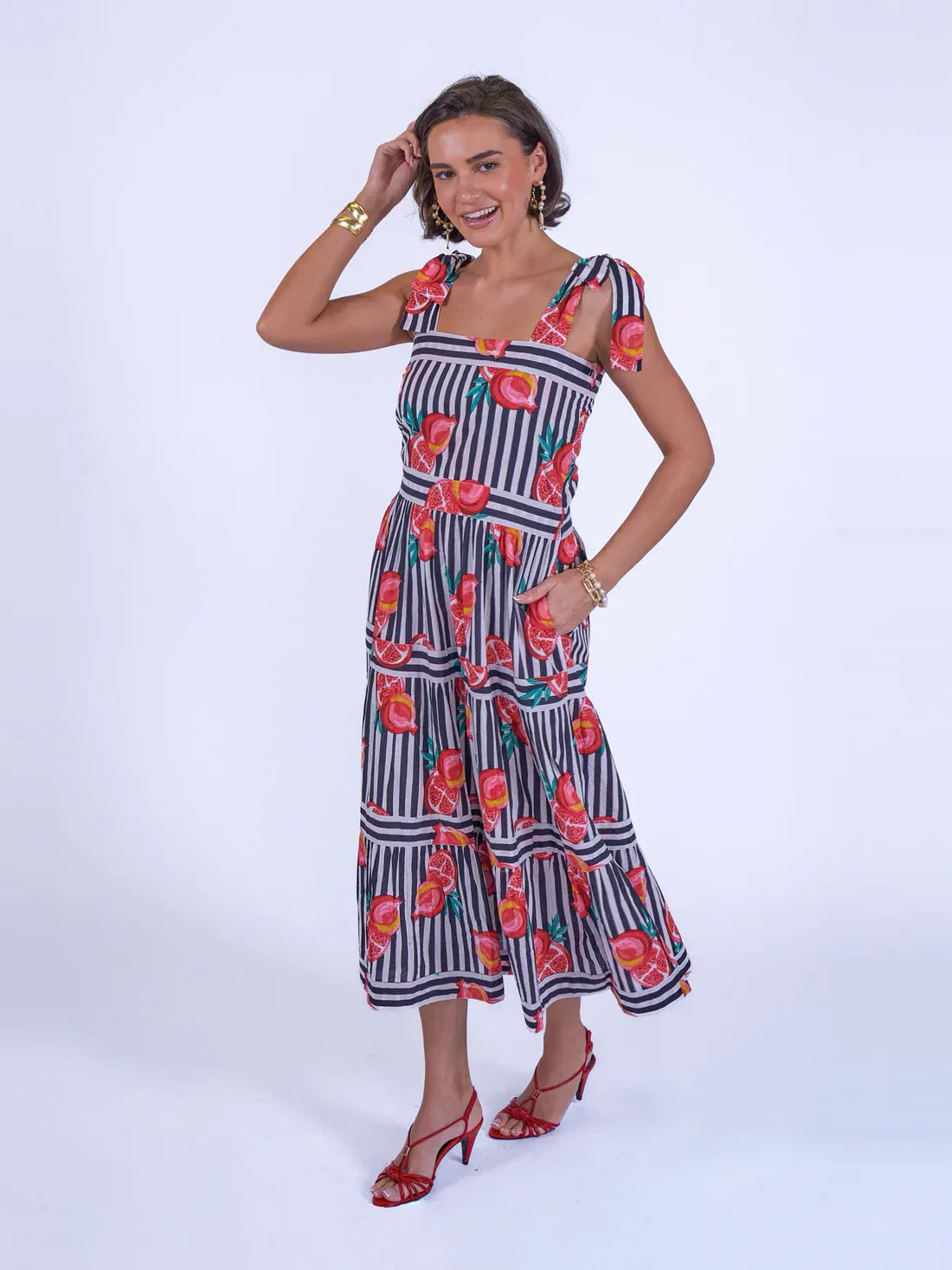 New Day Originals Dresses Shelly Beach Dress in Pomegranate Stripe