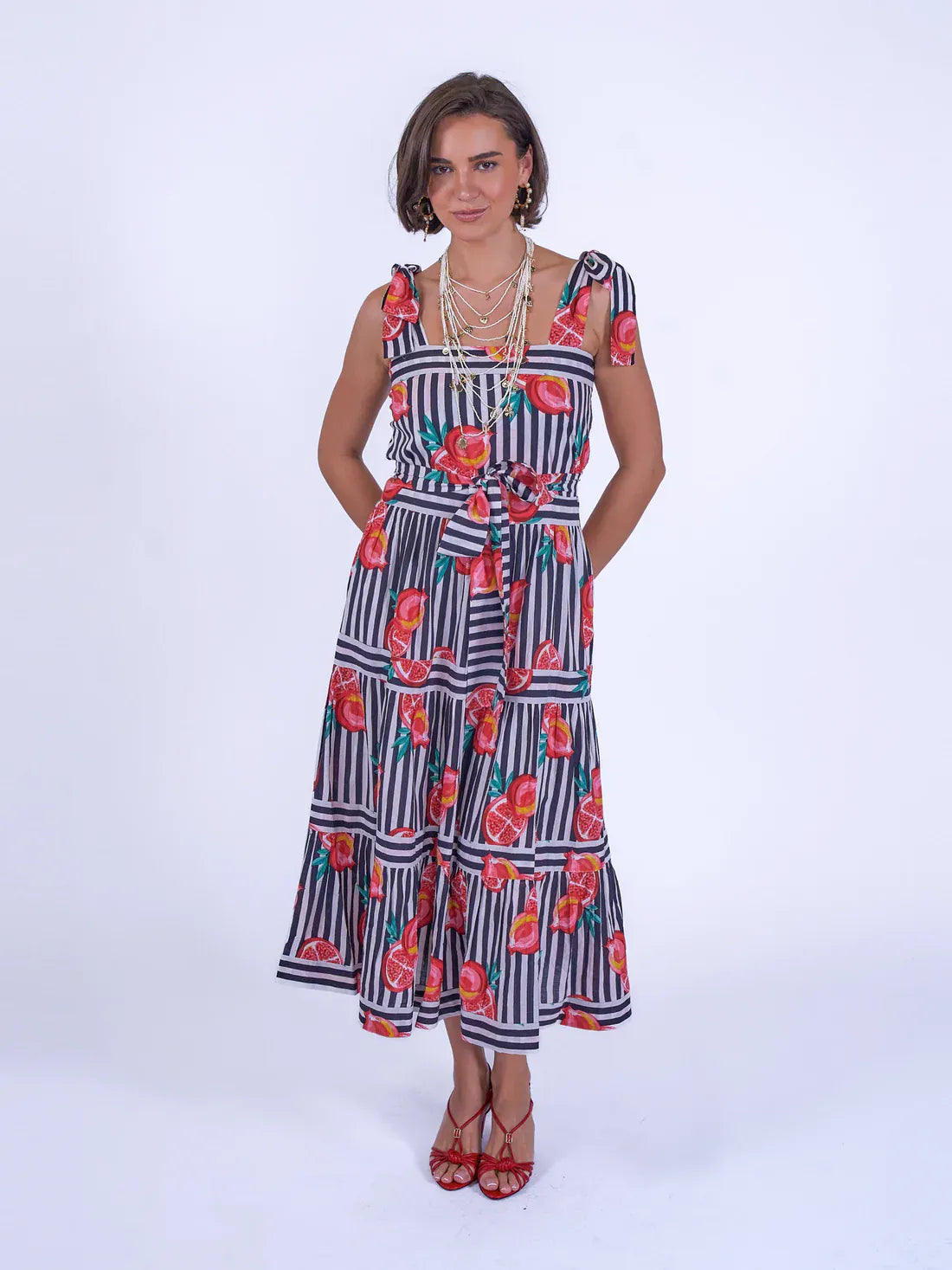 New Day Originals Dresses Shelly Beach Dress in Pomegranate Stripe