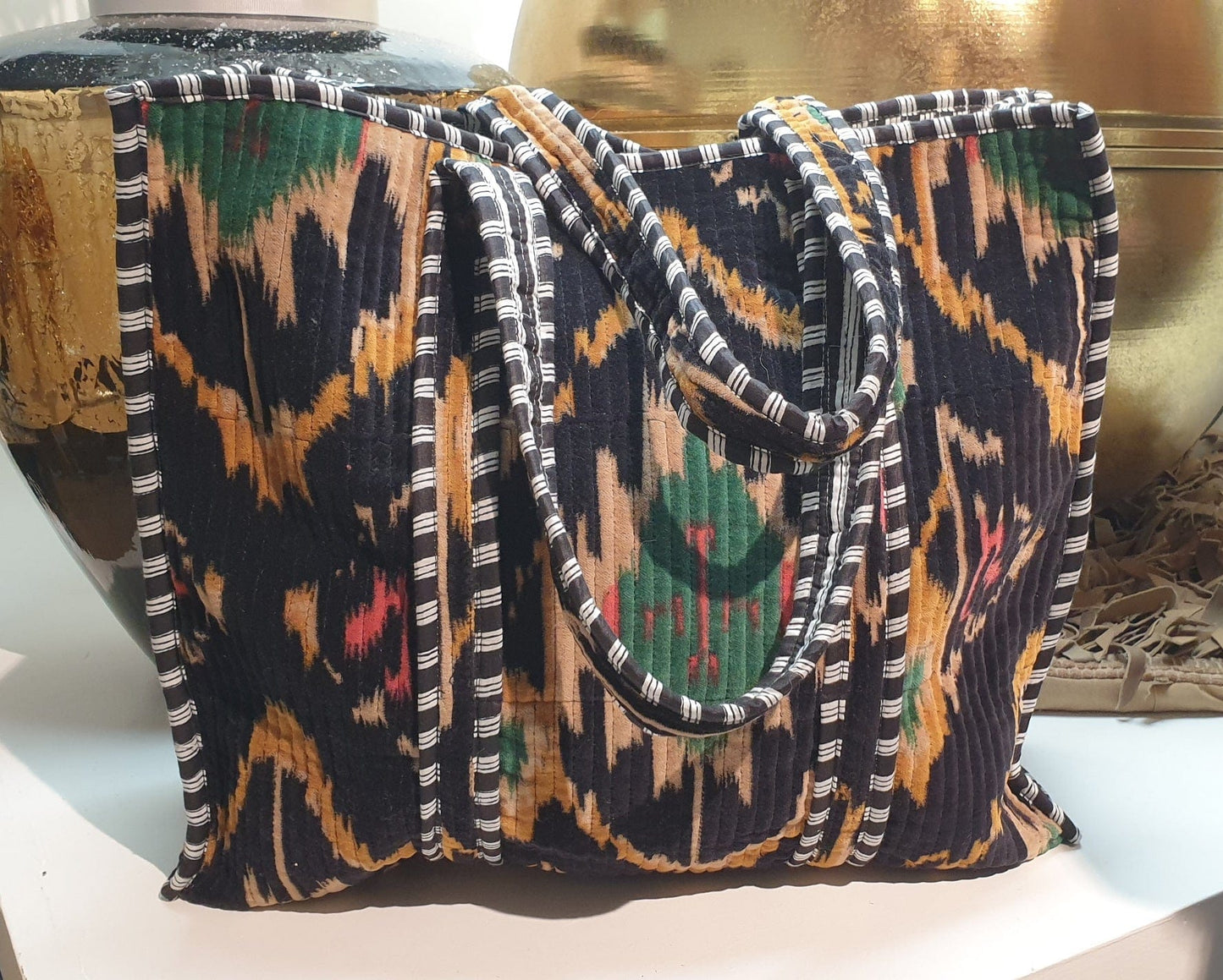 Nila Parmar Bags Black IKAT Velvet Quilted Bag