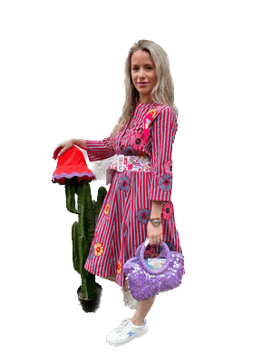 Nimo with Love Dresses Black Velvet Dress Poppy Multi Stripe
