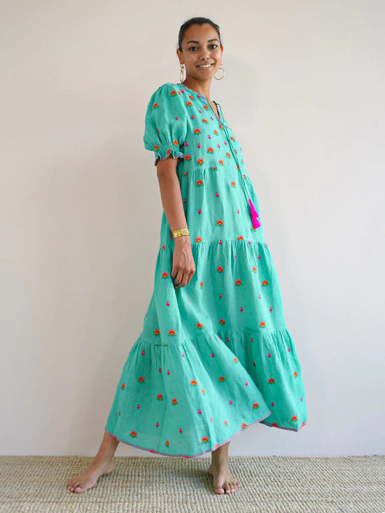 Nimo with Love Flaming Katy Dress Lotus Embroidery Green