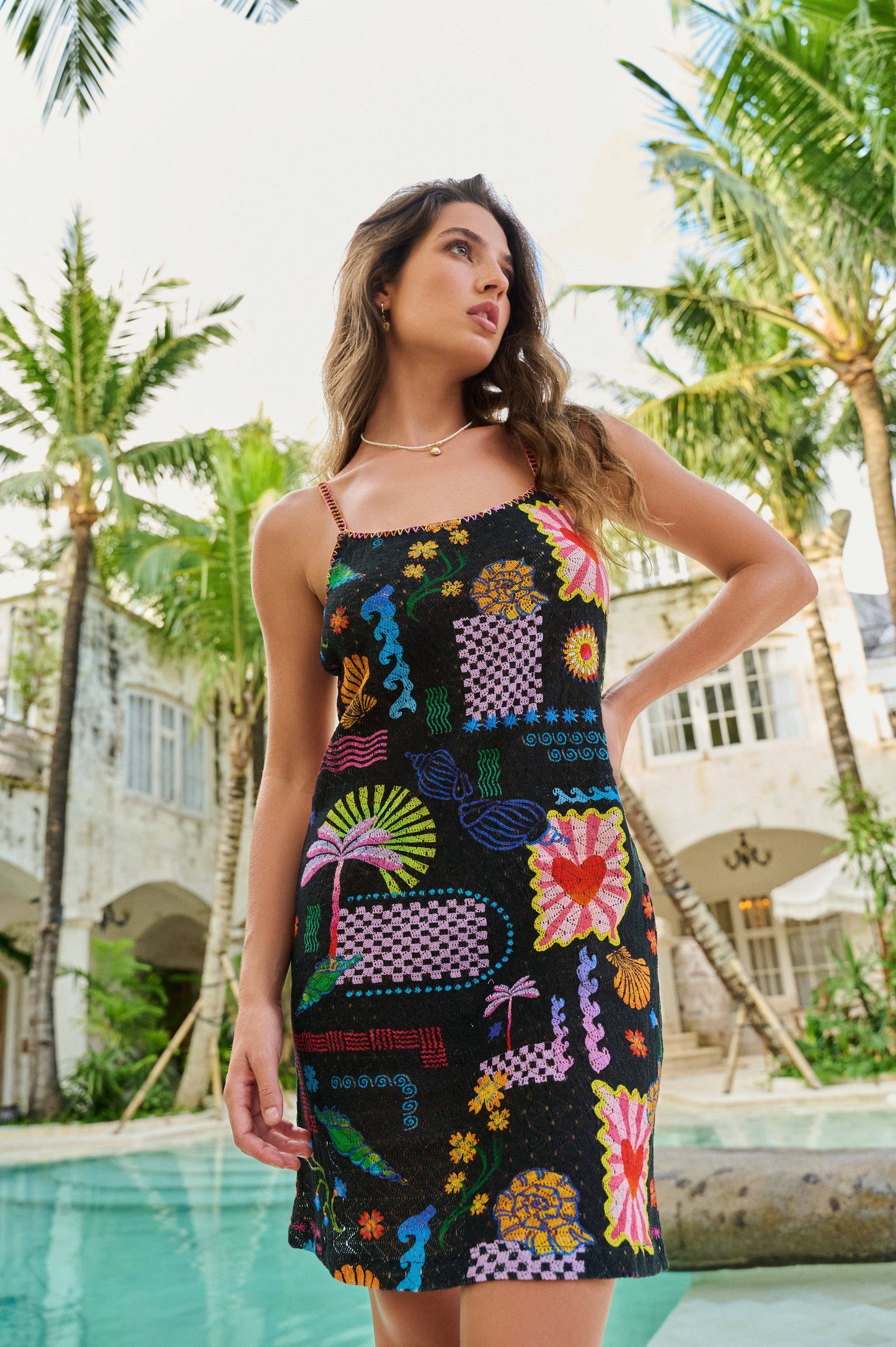 NOIB Dresses Bardot Mini Dress in Seascape