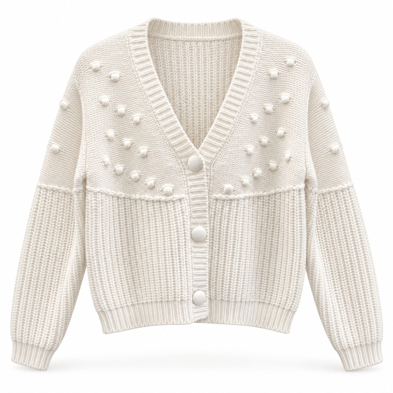 NOT SHY Knitwear Chunky Bobble Knit Cardigan in Ecru