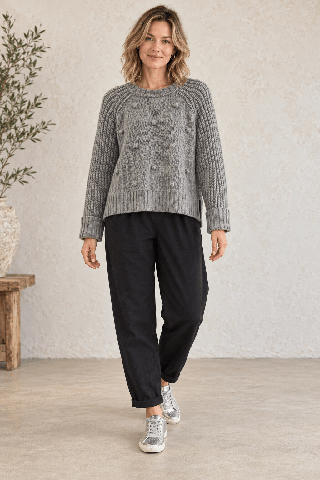 NOT SHY Knitwear Chunky Cropped Bobble Knit Jumper in Chestnut