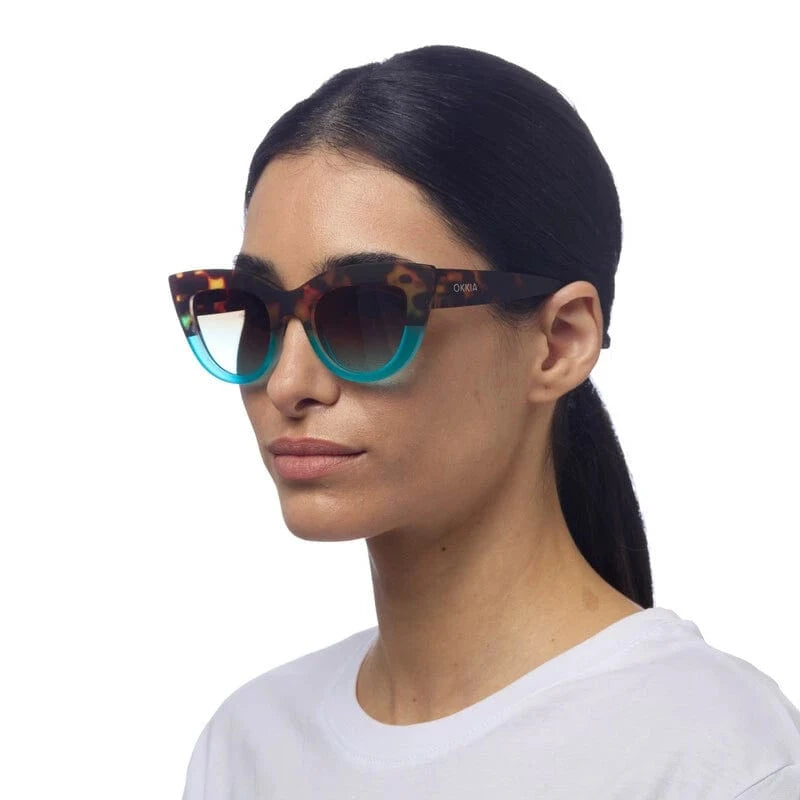 OKKIA Eyewear Claudia Big Cat Eye Sunglasses in Havana and Blue