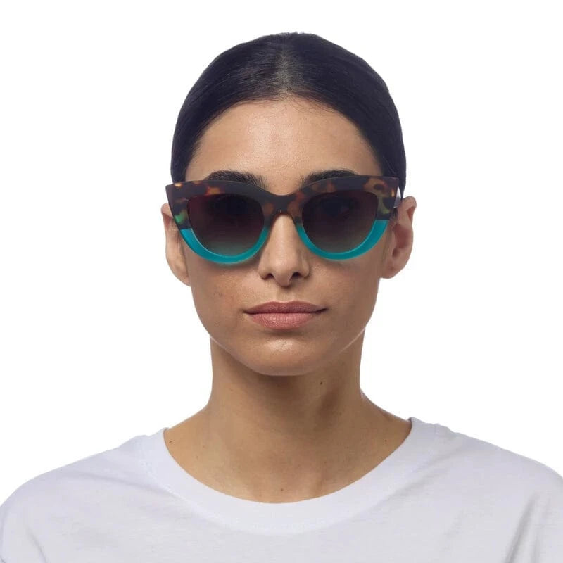 OKKIA Eyewear Claudia Big Cat Eye Sunglasses in Havana and Blue