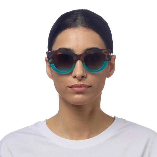 OKKIA Eyewear Claudia Big Cat Eye Sunglasses in Havana and Blue