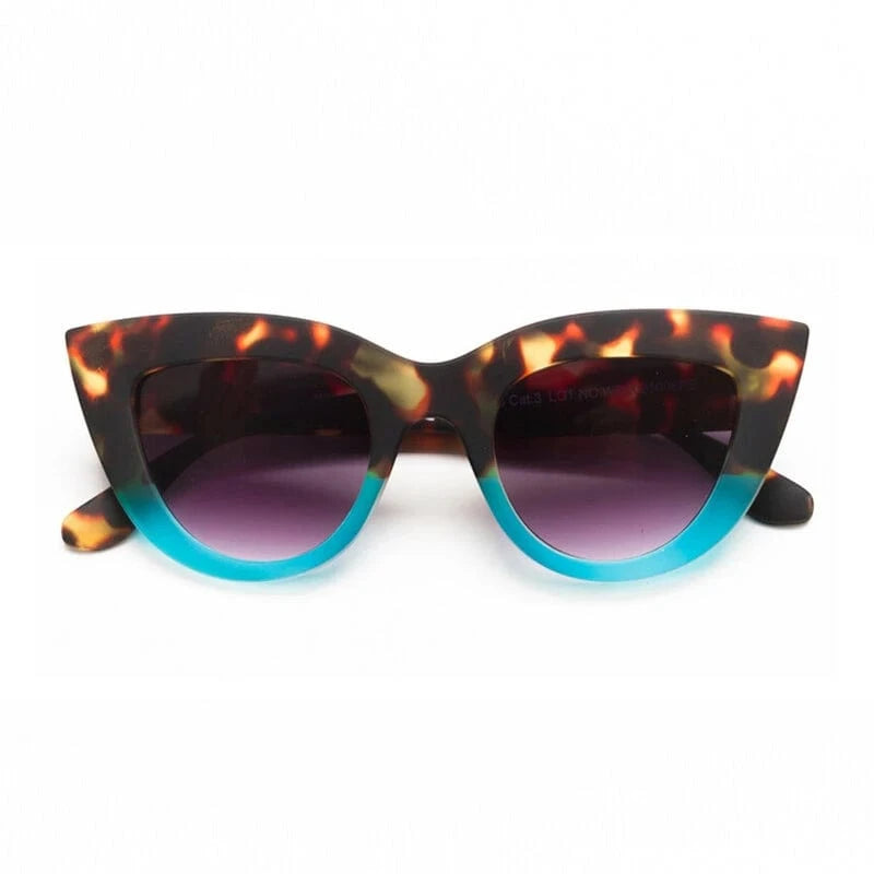 OKKIA Eyewear Claudia Big Cat Eye Sunglasses in Havana and Blue