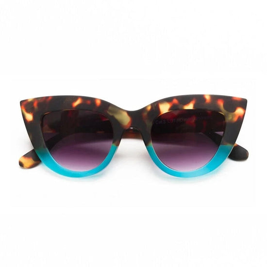 OKKIA Eyewear Claudia Big Cat Eye Sunglasses in Havana and Blue