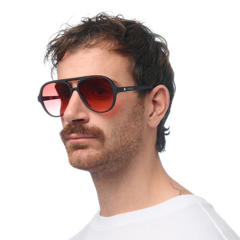 OKKIA Sunglasses OK021BK-RD Alessio Black (Red Lenses) Sun Glasses