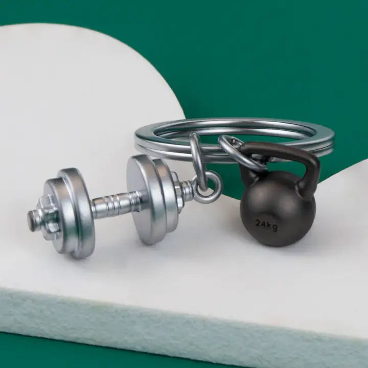 Oli Olsen Keyrings Dumbbell and Kettlebell Keyring