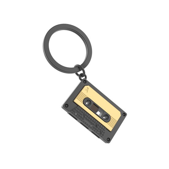 Oli Olsen Metalmorphose Matt Grey & Gold Cassette Tape Keyring